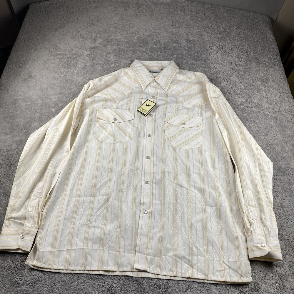 Desire Collection Long Sleeve Dress Shirt Mens Large White Orange‎ Stripes